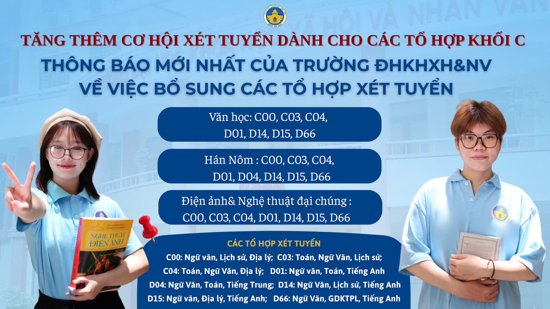 Tăng thêm cơ hội xét tuyển cho các tổ hợp khối C: Thông báo mới nhất của Trường Đại học KHXH&NV về việc bổ sung các tổ hợp xét tuyển